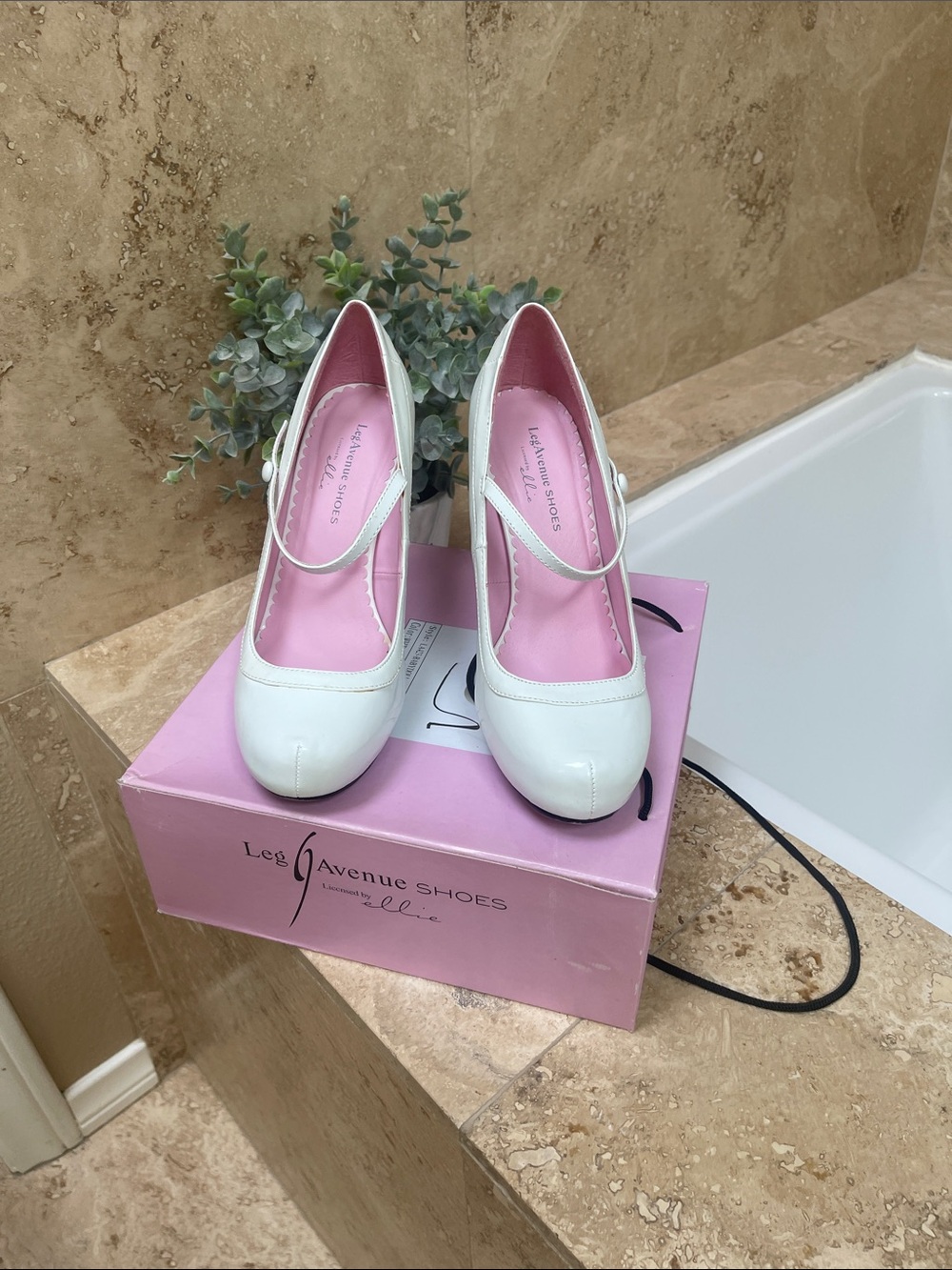 Leg Avenue White Mary Jane Heels with Pink Lining